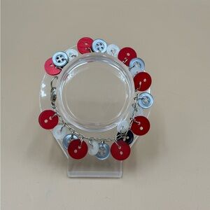 Red and White Button Charm Bracelet